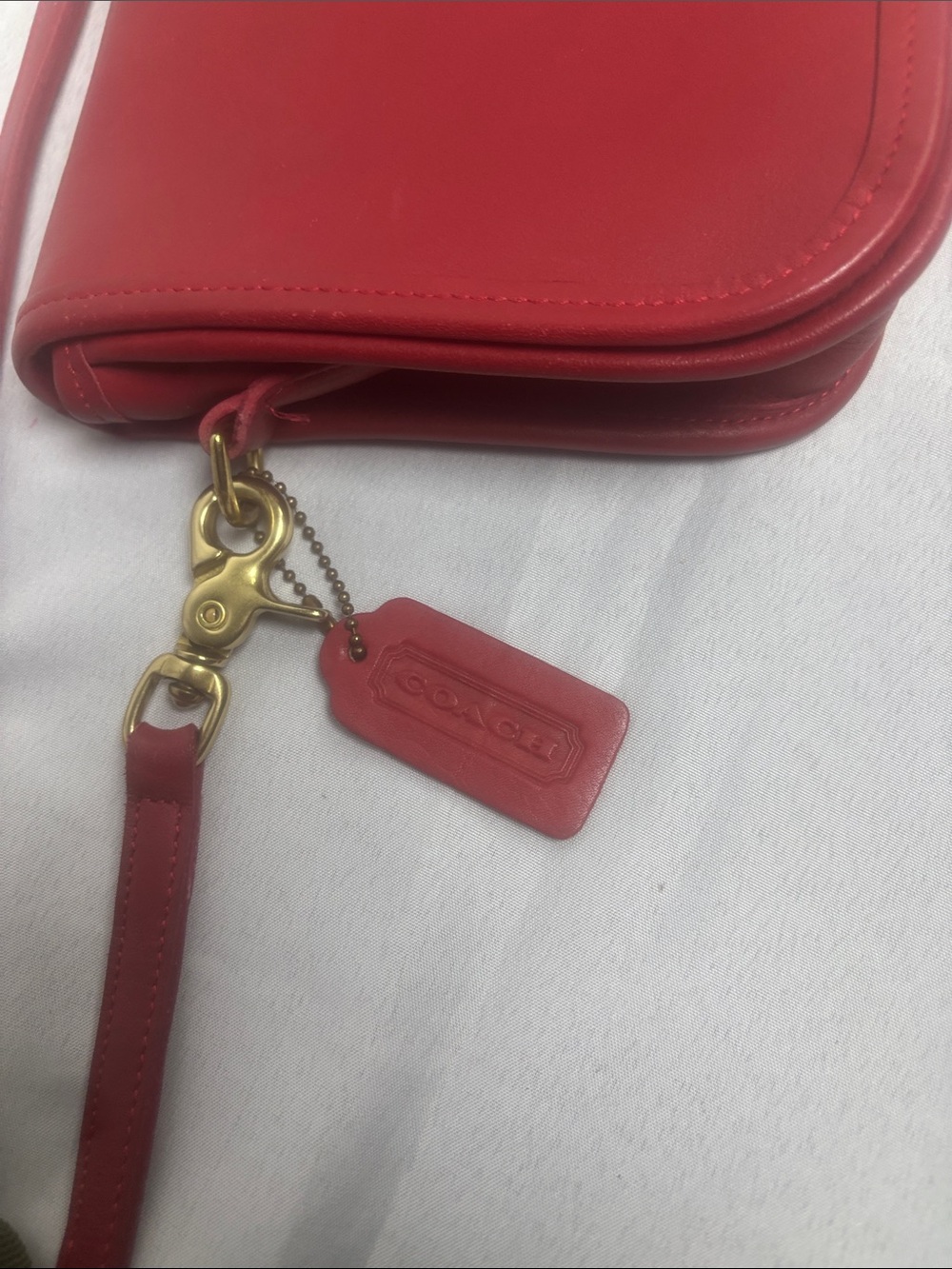 Coach Red Leather Wristlet with Gold Hardware and Tag